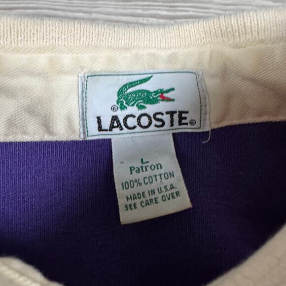Lacoste Vintage 90s Rugby Shirt Red Stripe Cotton Preppy USA Large - Picture 4 of 6